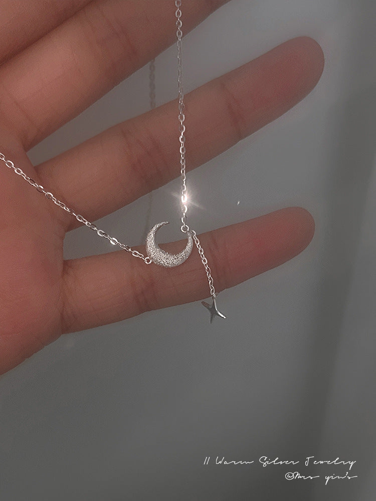 Women's Summer Simple Niche Design Frosted Moon And Star Pendant Clavicle Necklace