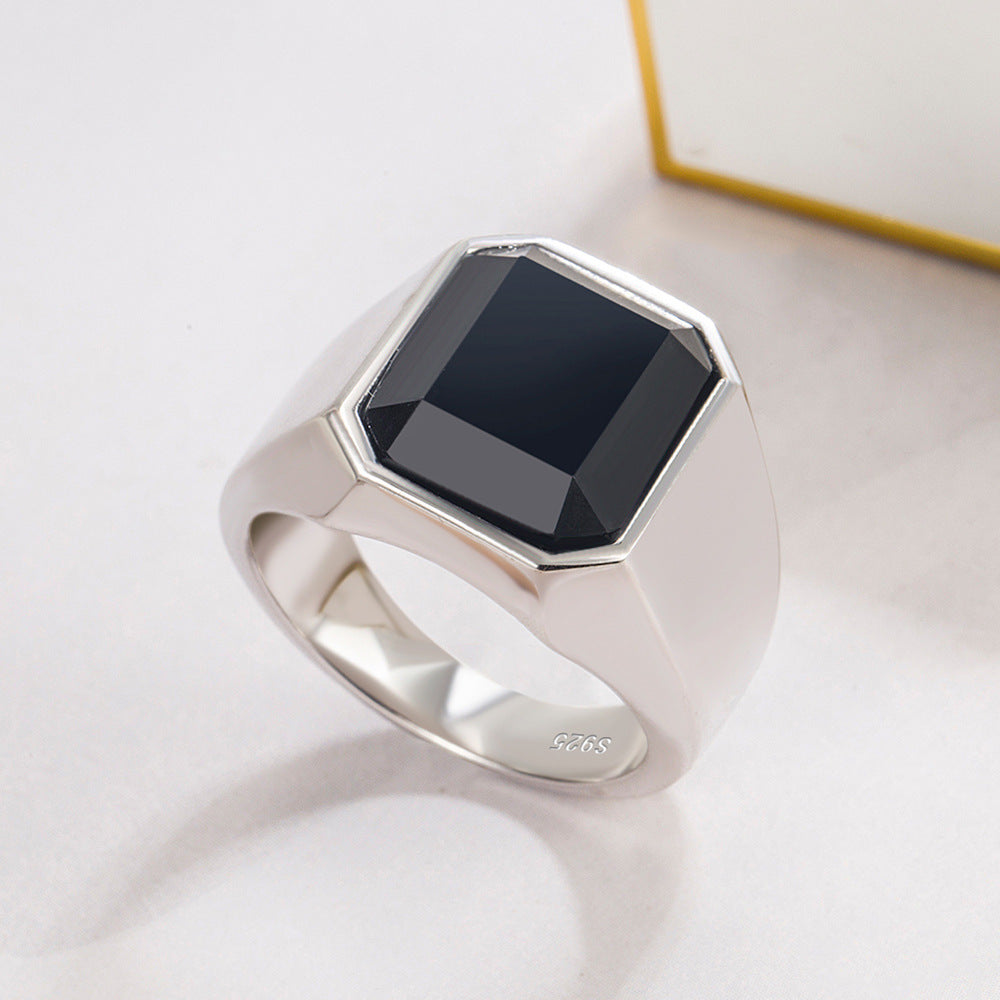 Personalized Men's Ring Square Black Agate