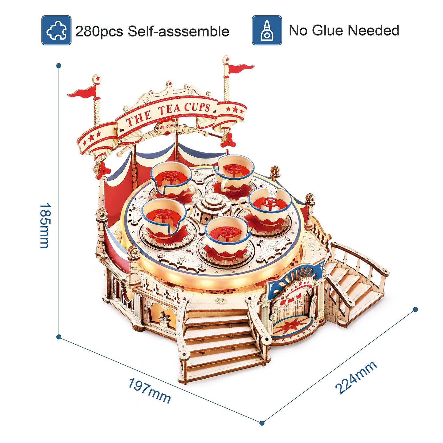 Robotime RokrTilt-A-Whirl bricolage boîte à musique bloc de construction série parc d'attractions pour enfants adultes assemblage facile Puzzle 3D en bois EA04