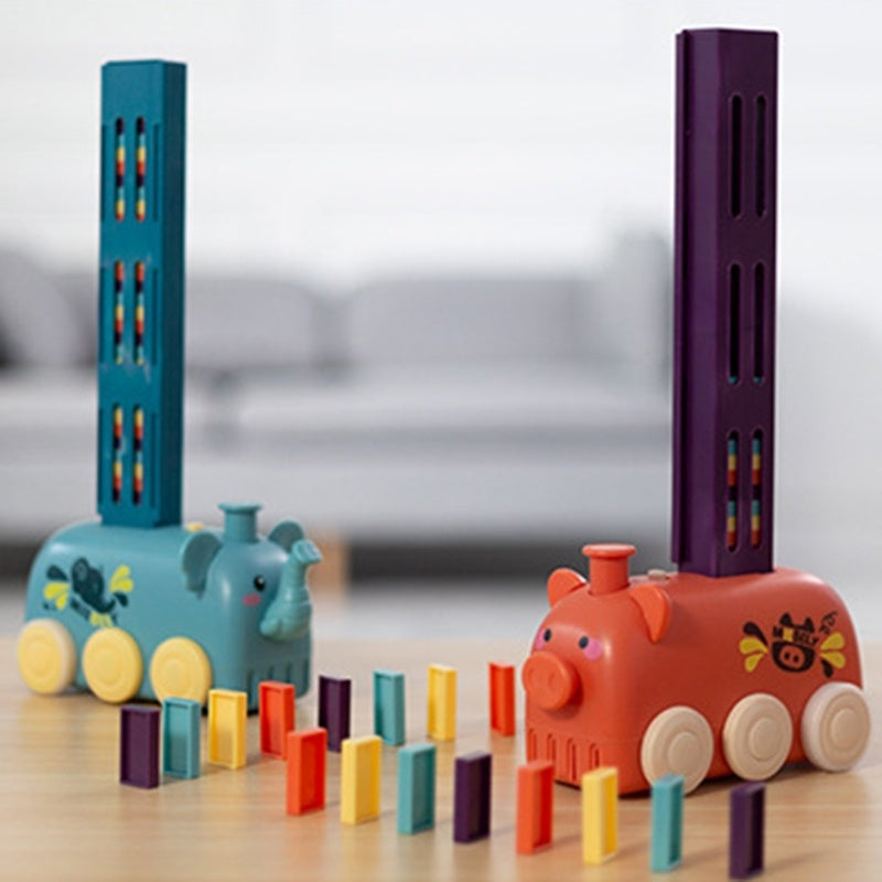 Domino Train jouet bloc d'empilage ensemble Domino bloc de construction cerveau développement voiture électrique dessin animé bloc pour les enfants
