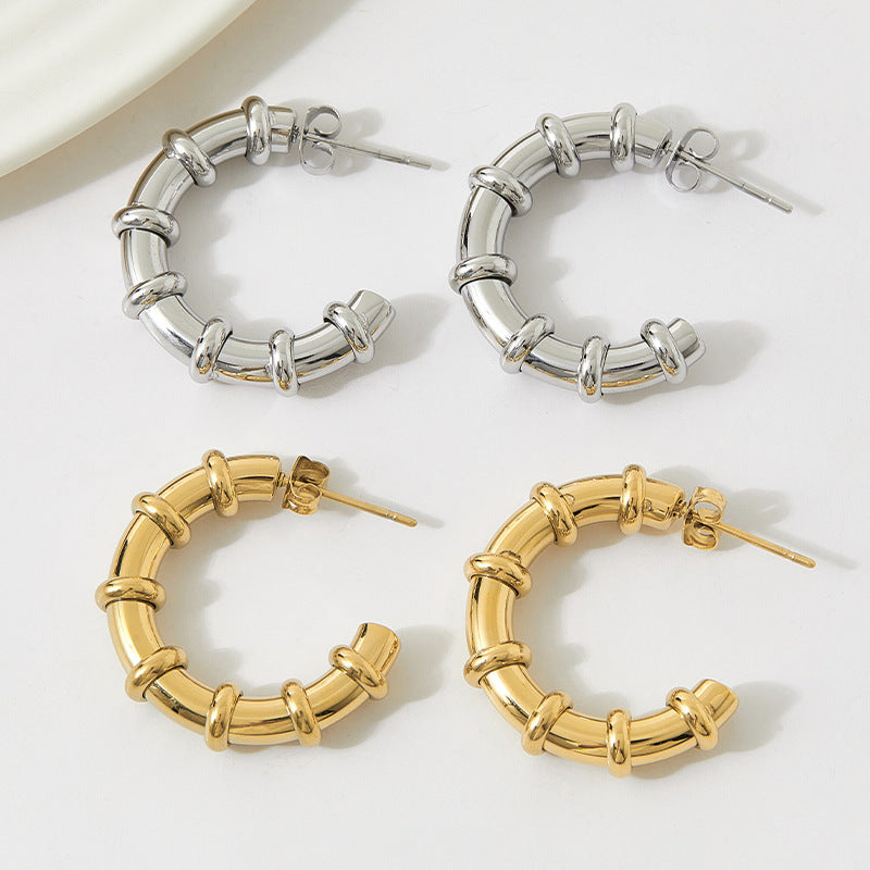 Boucle d'oreille en forme de C en acier inoxydable, boucles d'oreilles en acier titane blanc