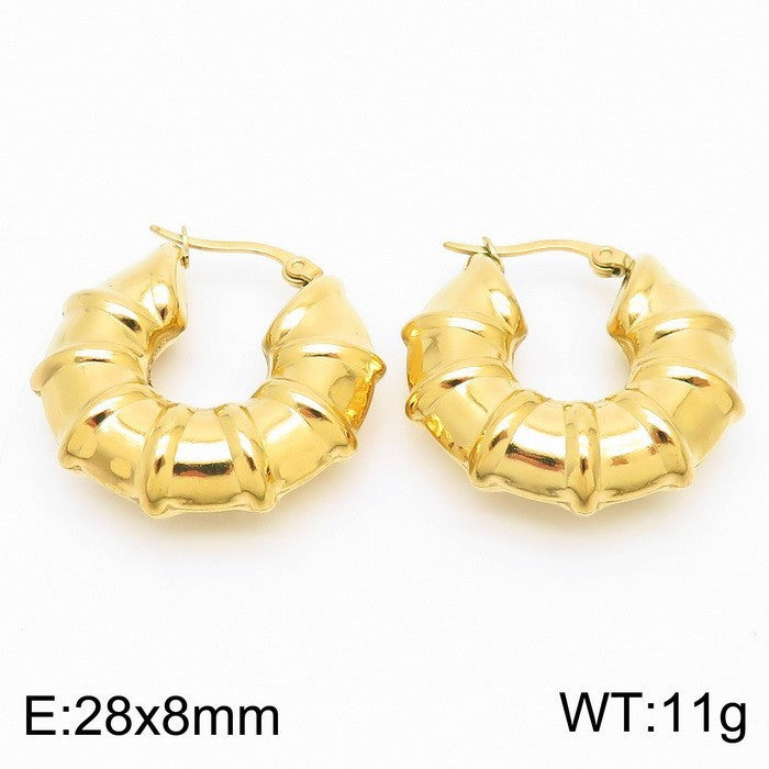Clip d'oreille brillant en forme de U en acier titane plaqué boucles d'oreilles creuses 18 carats