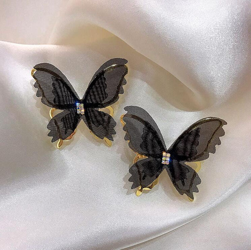 Clous papillon en maille creuse avec aiguille en argent sterling, super fée romantique française