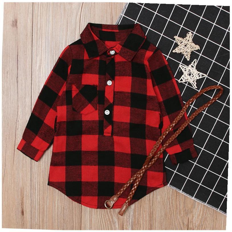Robe longue à carreaux rouge pour filles avec ceinture