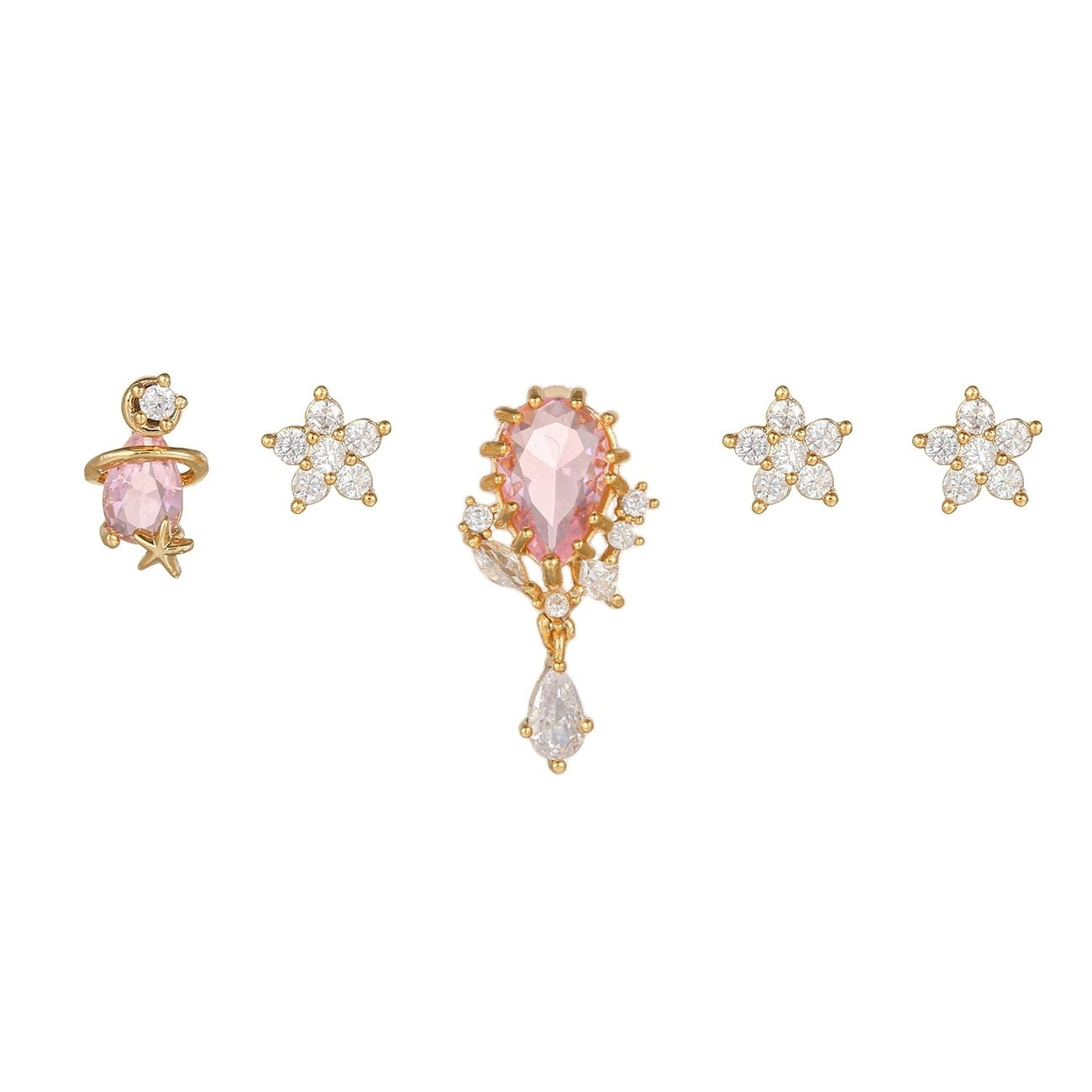 Ensemble de cinq pièces de clous d'oreilles en zircon