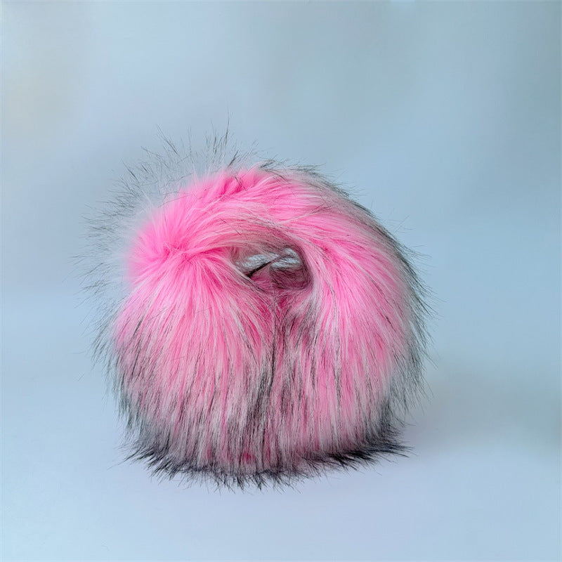 Artificial Raccoon Fur Ball Bag Plush Unique Punk Style Y2g