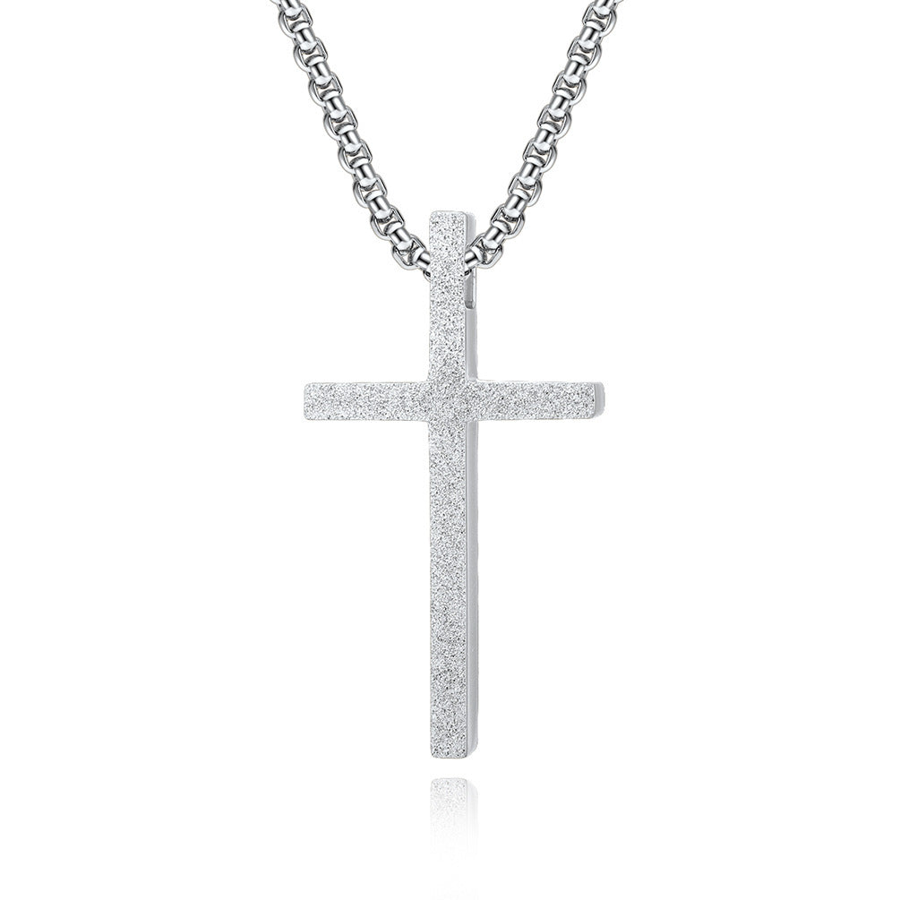 Titanium Steel Frosted Cross Pendant Necklace