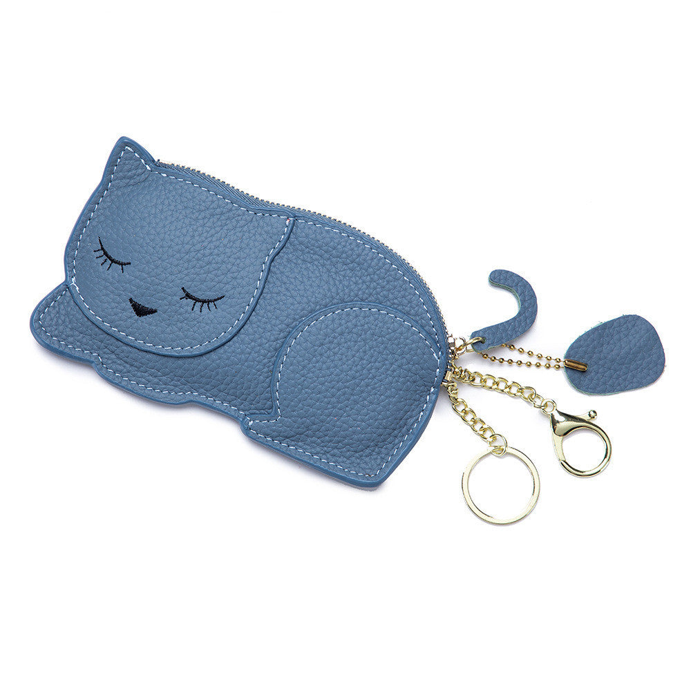 Porte-monnaie Ultra-mince en cuir véritable pour chat, sac à clés pour célébrités d'internet